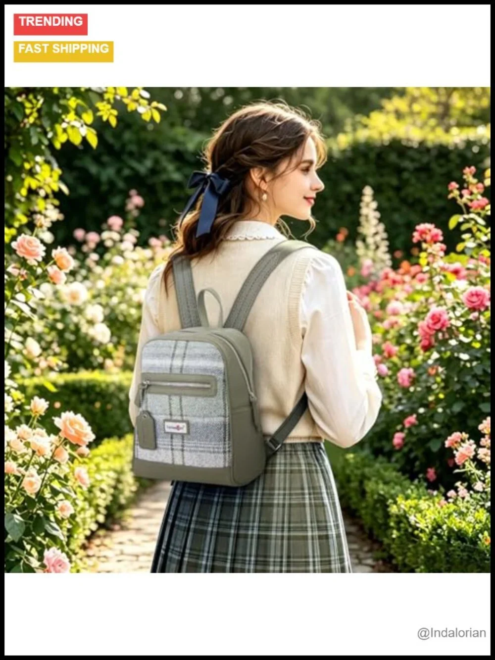 Vintage Tartan Plaid Fashion Backpack for Women Casual Travel Daypack